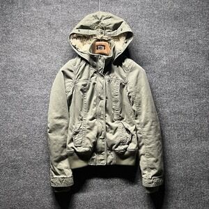 Y2K 00's Hollister Bomber Jacket Womens Medium Green Faux Fur Lined Bella Swan